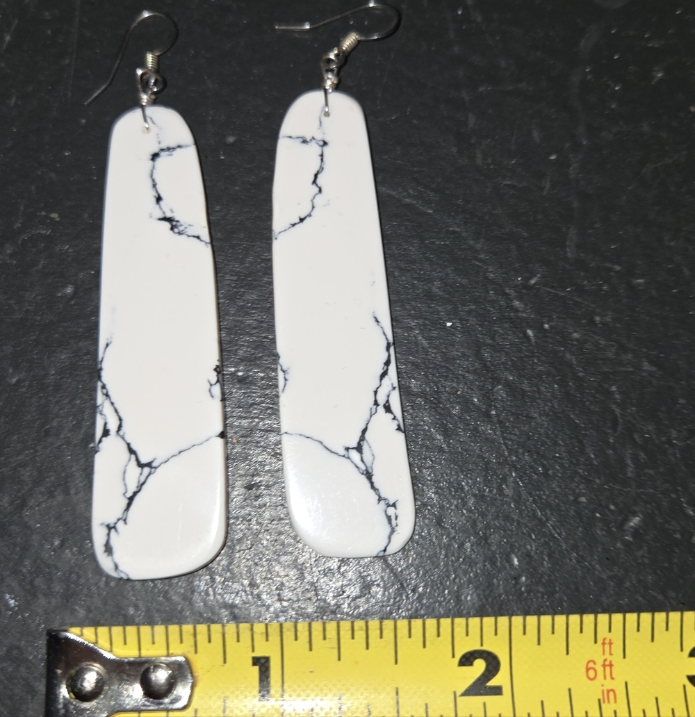 Native American Slab White and Black Marble Pattern Earrings